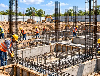 Reinforcement and footings during foundation work